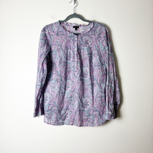 TALBOTS •Women’s Pastel Paisley Half Button Ruffle Neckline Long Sleeve Top Sz M - Picture 1 of 5
